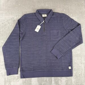 Marine Layer Textured Striped 1/4 Zip Mens Small Navy Blue Terry $118 New NWT